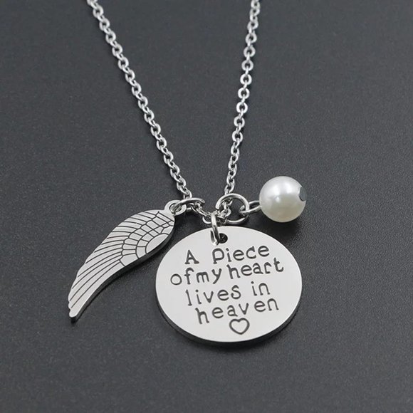 "A Piece of My Heart Lives in Heaven" 18k Gold Wing Necklace - Picture 5 of 10